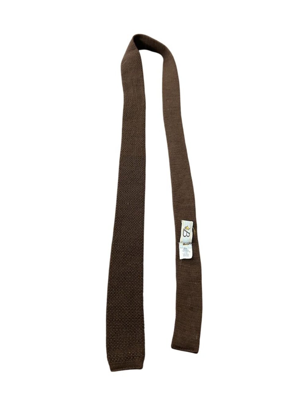 Vintage B One Size Brown Knit 100% Pure Wool Mens Tie Retro Nostalgia Core